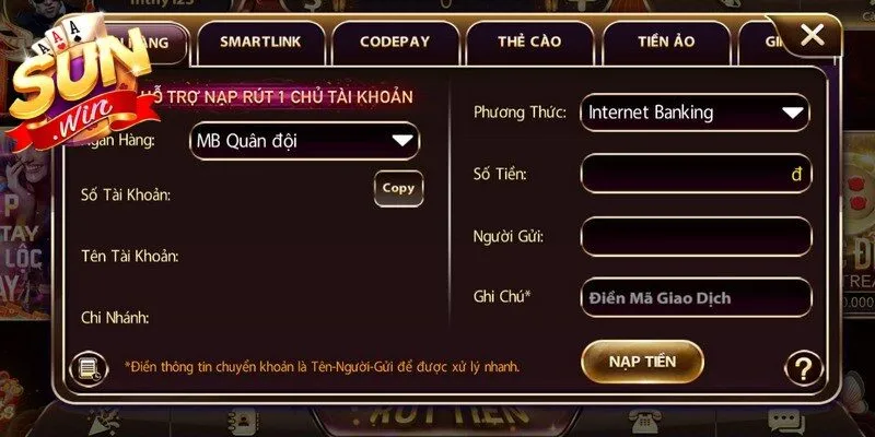 Nạp tiền Sunwin qua ngân hàng trực tuyến phổ biến 