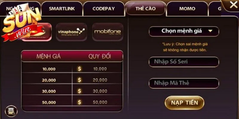 Quy trình thực hiện giao dịch nạp tiền Sunwin rất đơn giản 