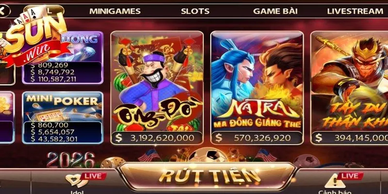 Lựa chọn vào tính năng rút tiền Sunwin trên màn hình 